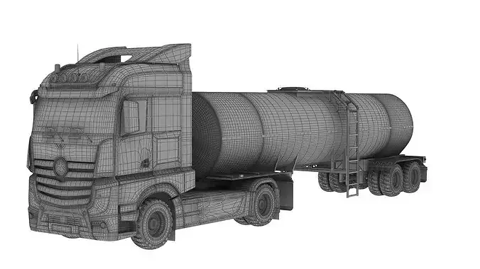 Food Grade Tank Trailer with Truck 3D model 5