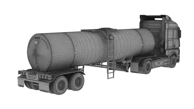 Food Grade Tank Trailer with Truck 3D model 3