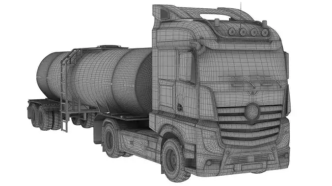 Food Grade Tank Trailer with Truck 3D model 4