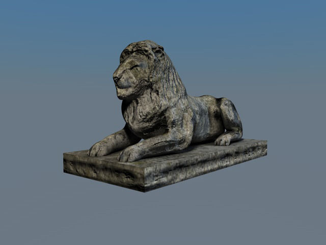 Low poly stone lion Low-poly 3D model_2
