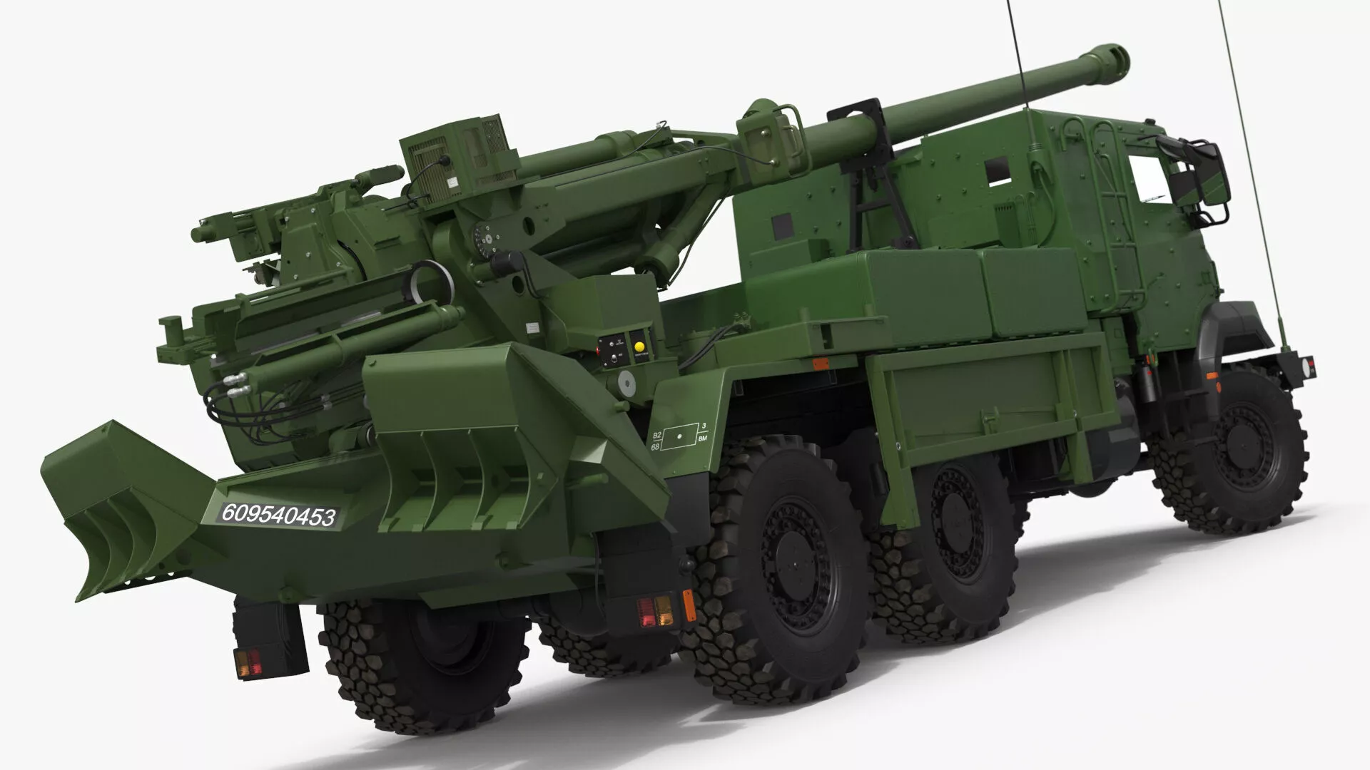 Military Artillery Carrier With Mounted Howitzer Rigged 3D model