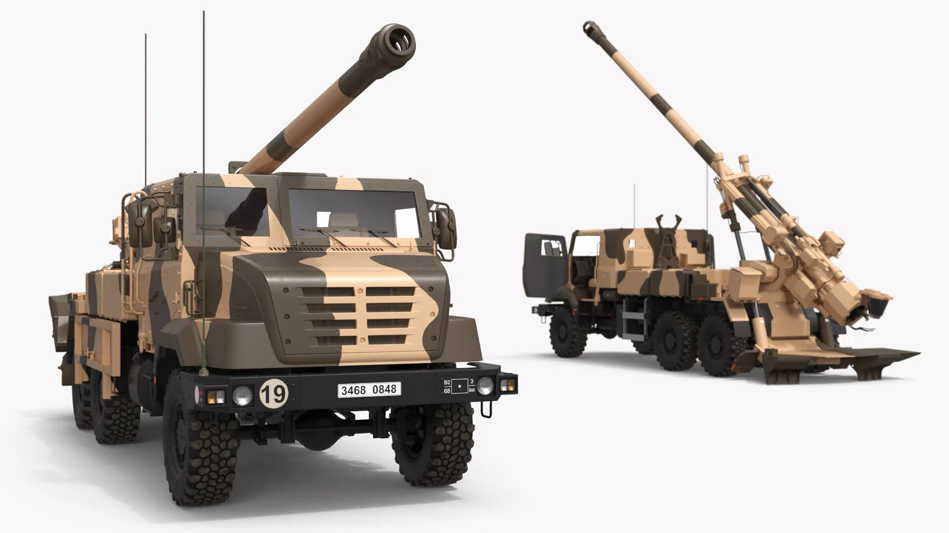 Mobile Howitzer System On Wheeled Chassis Rigged 3D model