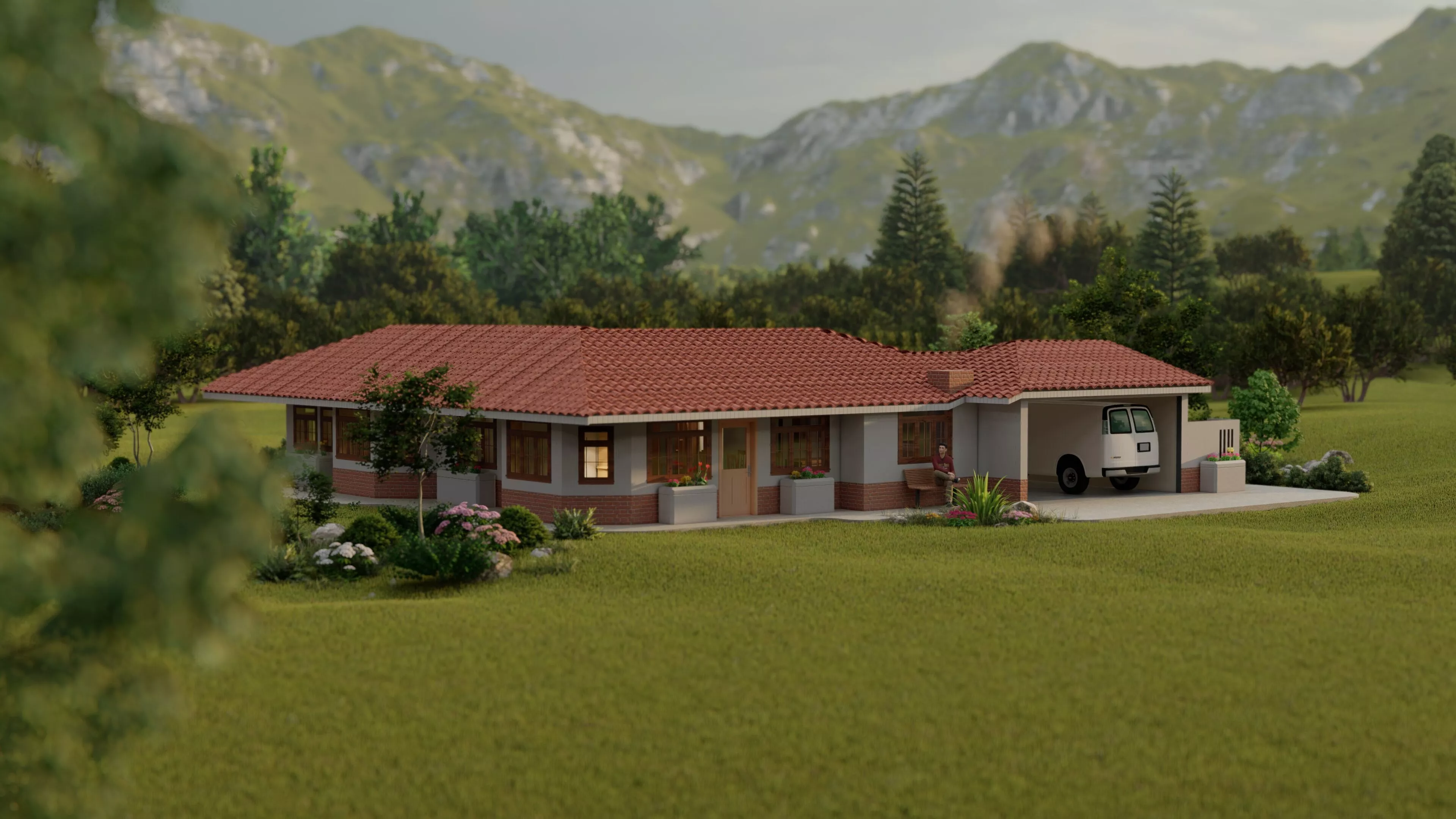 Spanish Style Single Story Country House - Revit 3D model