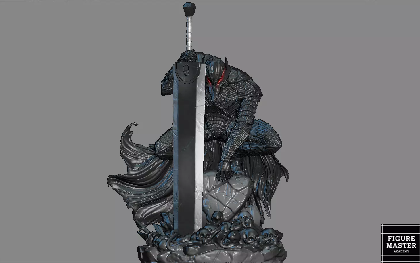 BERSERK GUTS ON ROCK FANTASY ANIME SWORD CHARACTER 3D print model