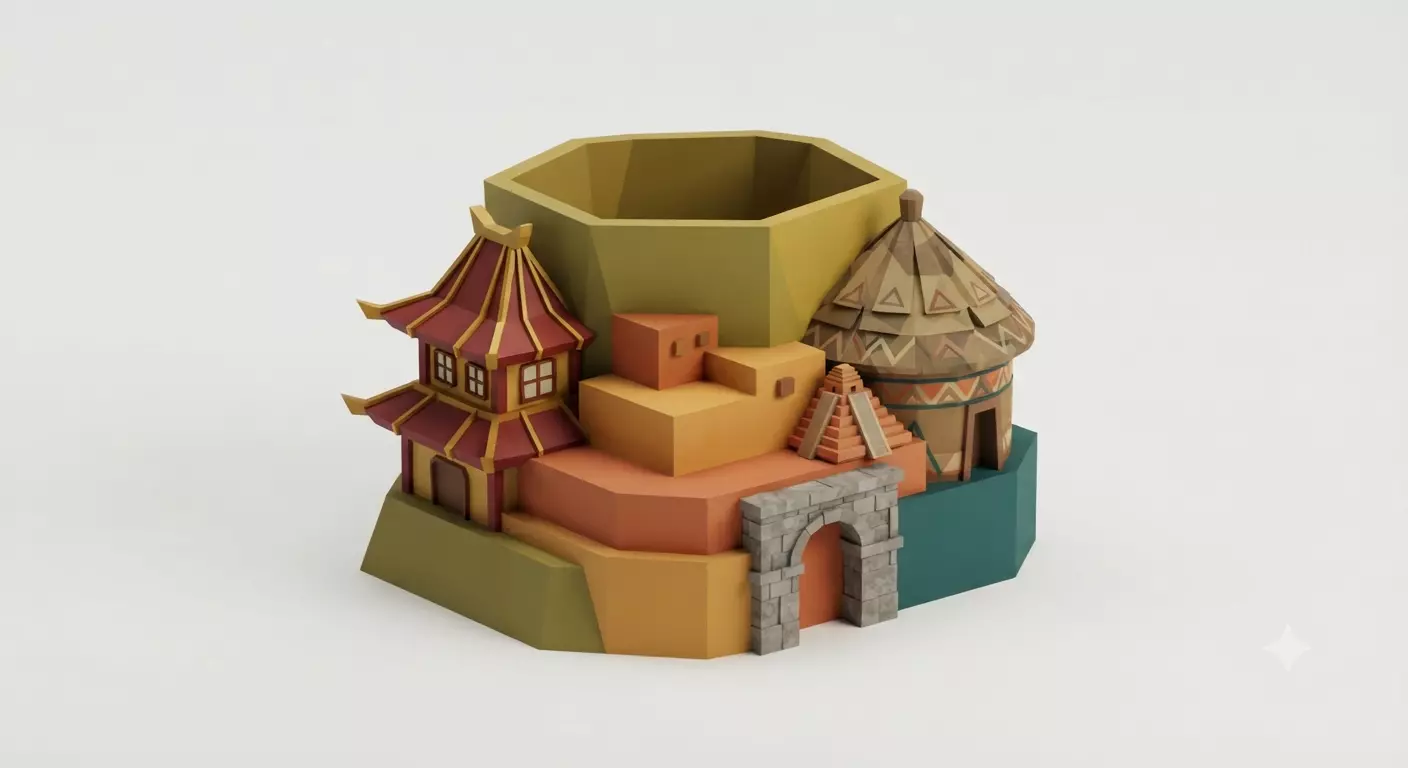 Stylized Low Poly Miniature Architecture Collection 3D Model 3D print model