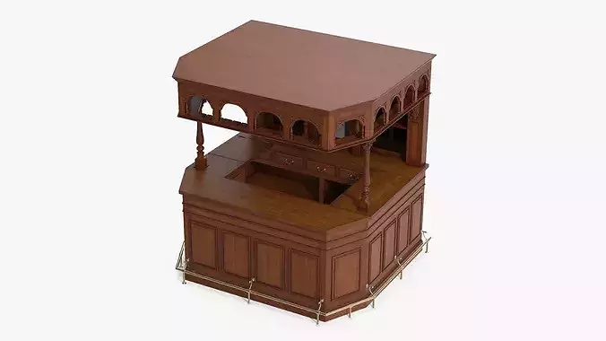 Victorian Style Bar Unit with Overhead Shelves Dark Wood Brown 3D model 4