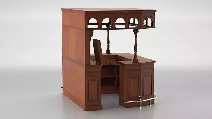 Victorian Style Bar Unit with Overhead Shelves Dark Wood Brown 3D model 3