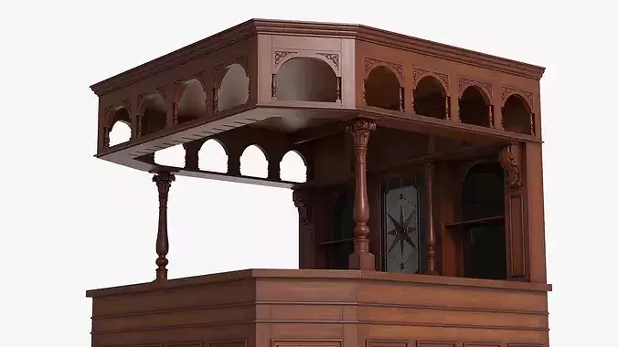 Victorian Style Bar Unit with Overhead Shelves Dark Wood Brown 3D model 6