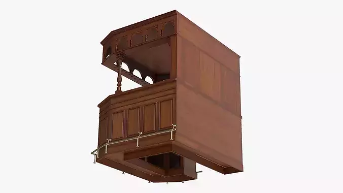 Victorian Style Bar Unit with Overhead Shelves Dark Wood Brown 3D model 5