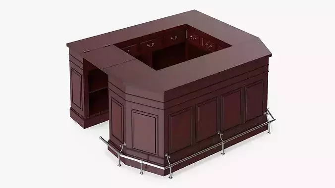 Wooden Reception Desk U Form Cherry 3D model 4