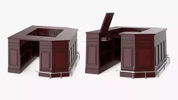 Wooden Reception Desk U Form Cherry 3D model 3