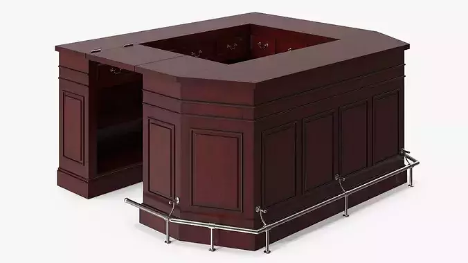 Wooden Reception Desk U Form Cherry 3D model 2