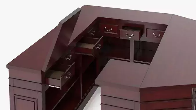 Wooden Reception Desk U Form Cherry 3D model 6