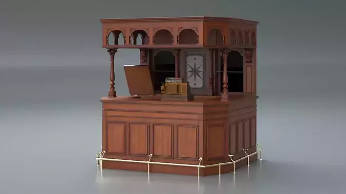 Classic Service Bar with Vintage Cash Register Brown 3D model 2