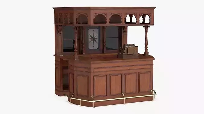 Classic Service Bar with Vintage Cash Register Brown 3D model