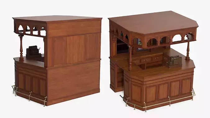 Classic Service Bar with Vintage Cash Register Brown 3D model 3