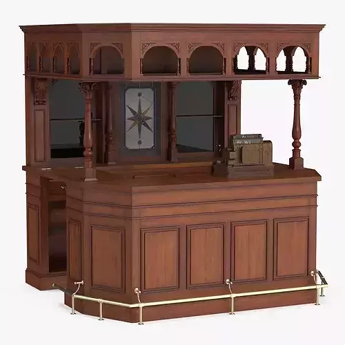 Classic Service Bar with Vintage Cash Register Brown 3D model 7