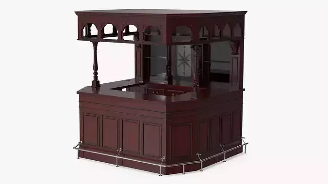 Classic Wooden Bar with Arched Upper Rack Red-Brown 3D model