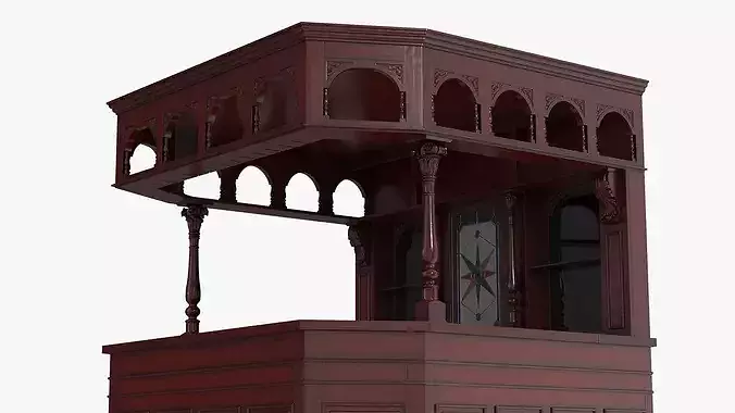 Classic Wooden Bar with Arched Upper Rack Red-Brown 3D model 6