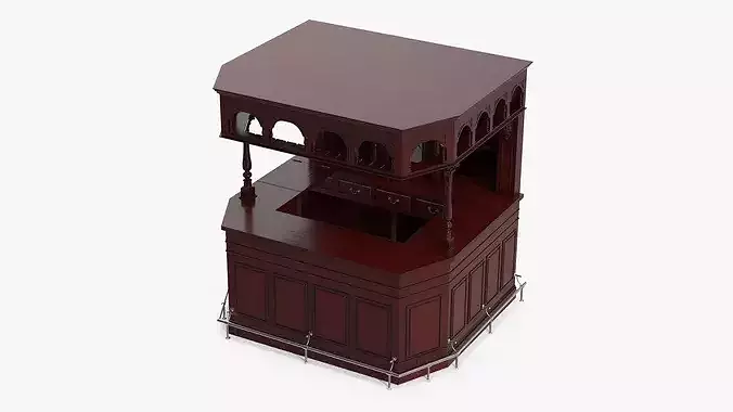 Classic Wooden Bar with Arched Upper Rack Red-Brown 3D model 4