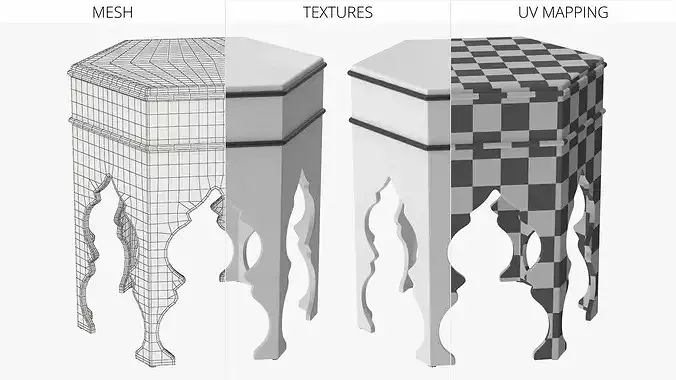 Hexagon Side Arabic Table 3D model 6