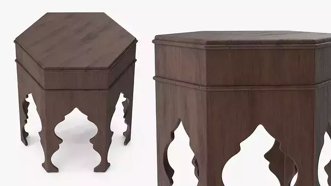 Traditional Arabic Coffee Set on Wooden Table 3D model 6