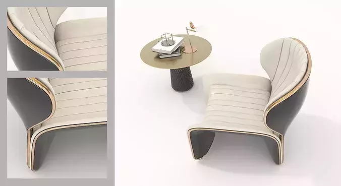 Modern Leather Lounge Chair with Coffee Table Set 2 3D model 5
