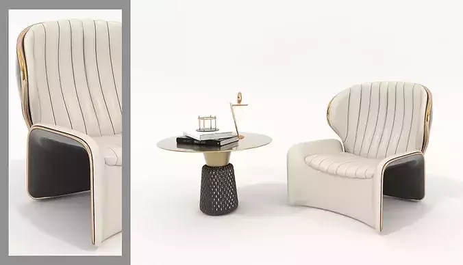 Modern Leather Lounge Chair with Coffee Table Set 2 3D model