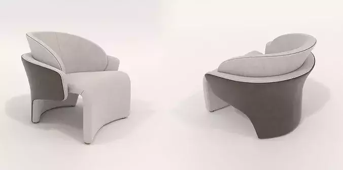 Modern Curved Lounge Chair with Asymmetric Coffee Table 3D model 6