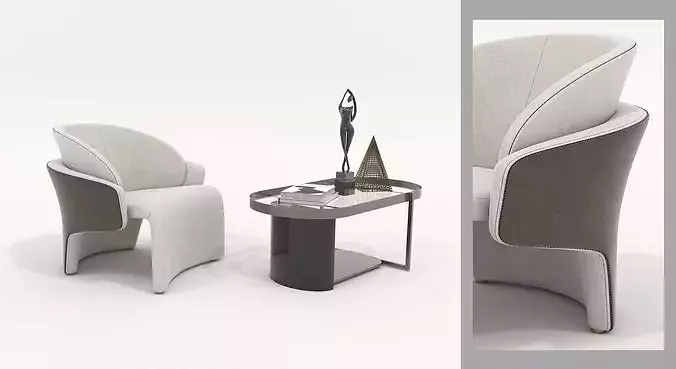 Modern Curved Lounge Chair with Asymmetric Coffee Table 3D model