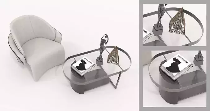 Modern Curved Lounge Chair with Asymmetric Coffee Table 3D model 2