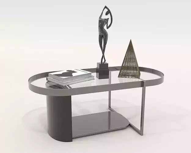 Modern Curved Lounge Chair with Asymmetric Coffee Table 3D model 7