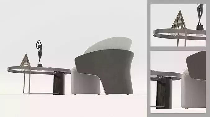 Modern Curved Lounge Chair with Asymmetric Coffee Table 3D model 5