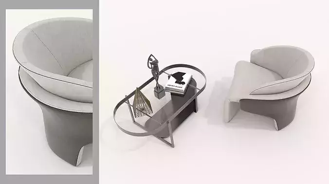 Modern Curved Lounge Chair with Asymmetric Coffee Table 3D model 4