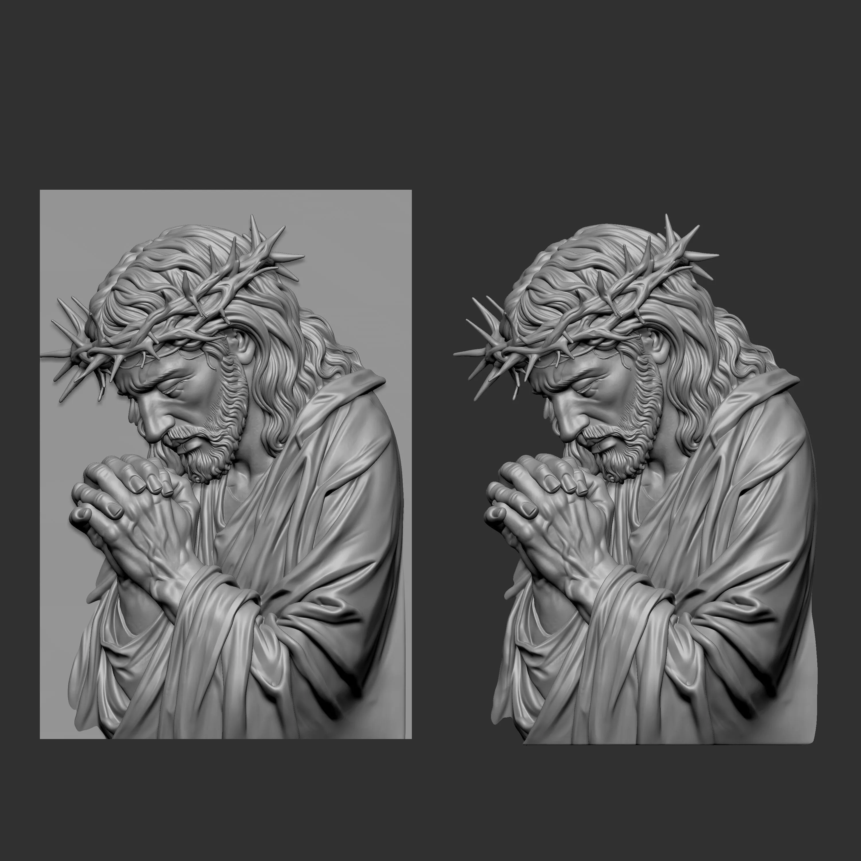 Jesus Christ praying with a crown of thorns 3D print model