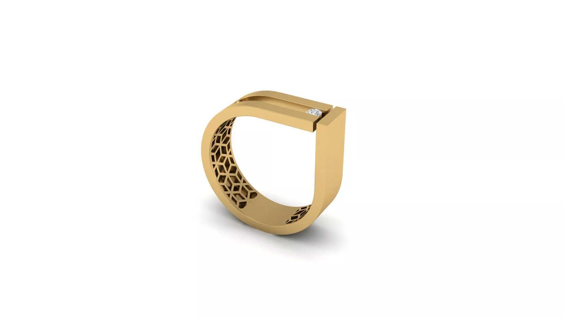 Modern Geometric Open Ring with Round Gemstone and Lattice Band Free 3D print model