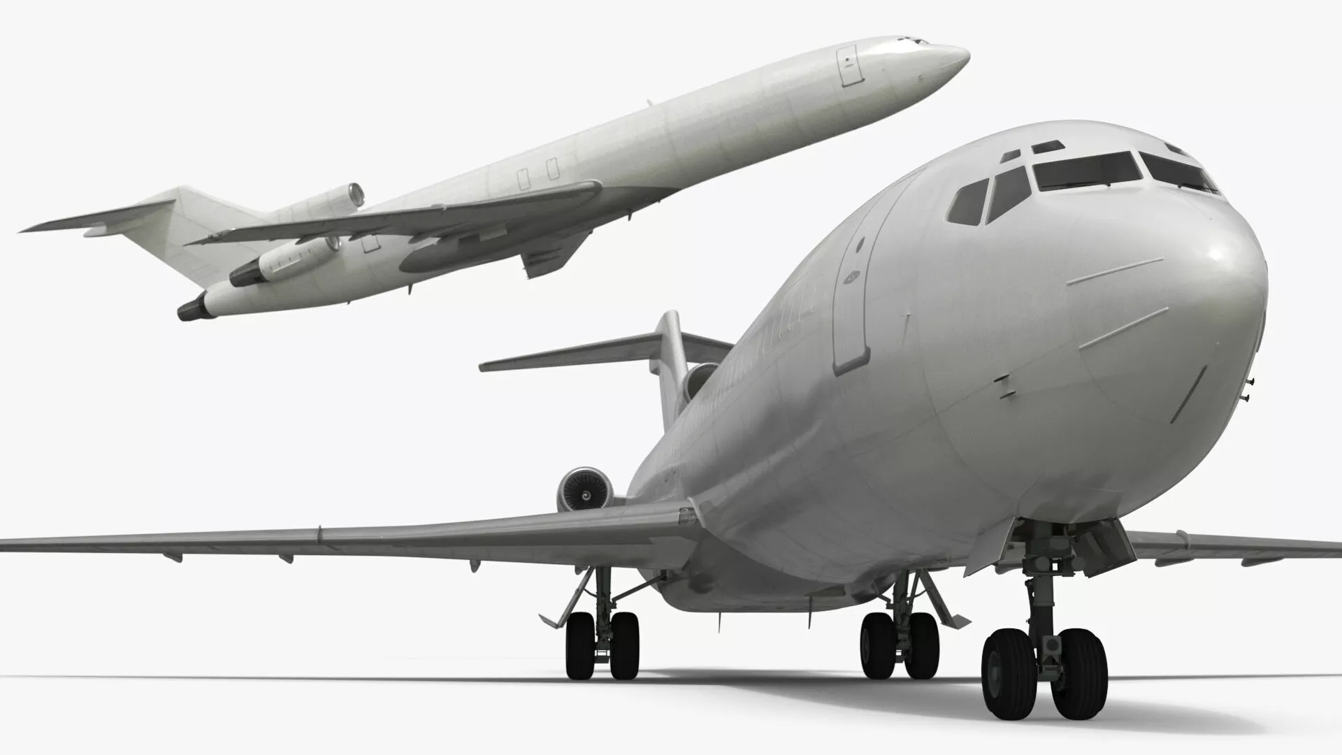 Trijet Passenger Aircraft on Gear White Rigged 3D model
