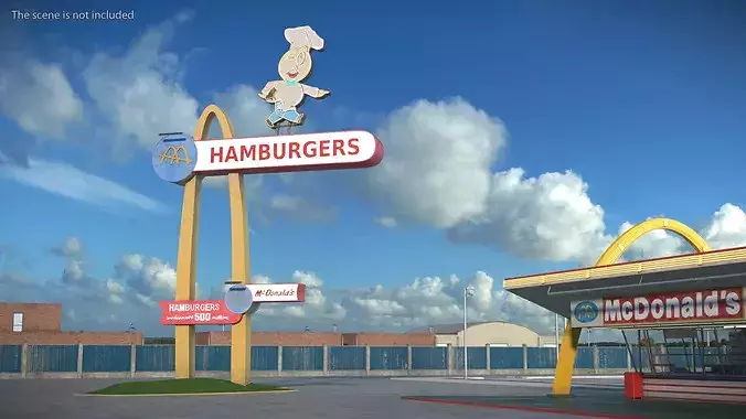 Vintage McDonalds Neon Sign with Arches 3D model 3