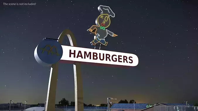 Vintage McDonalds Neon Sign with Arches 3D model 4