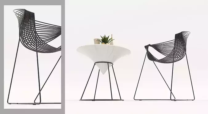 Contemporary Metal Wire Seating and Accent Table Set 3D model 5