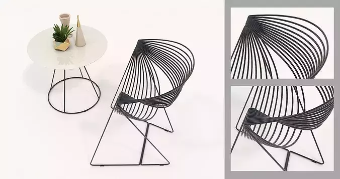 Contemporary Metal Wire Seating and Accent Table Set 3D model 3