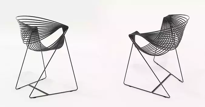 Contemporary Metal Wire Seating and Accent Table Set 3D model 7
