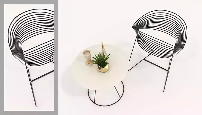 Contemporary Metal Wire Seating and Accent Table Set 3D model 2