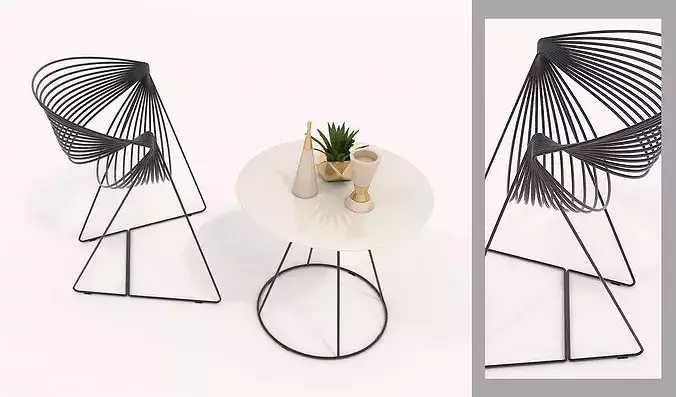 Contemporary Metal Wire Seating and Accent Table Set 3D model 6