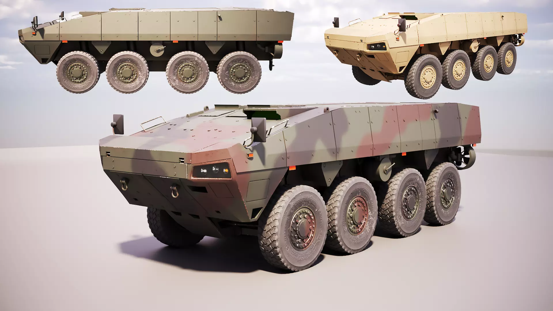 KTO Rosomak Patria AMV Base Hull Camouflage PBR LODs Low-poly 3D model