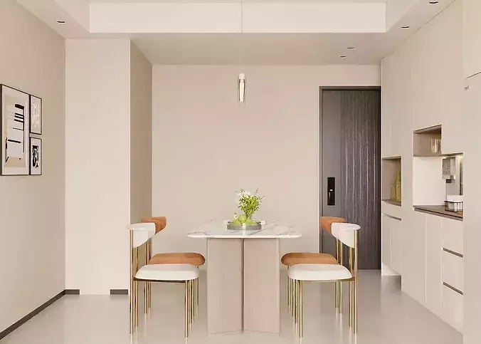 Cream tone living   dining room residential interior asset 3D model 7