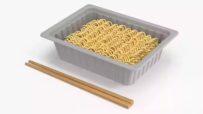 Instant Noodles in White Plastic Bowl with Chopsticks 3D model