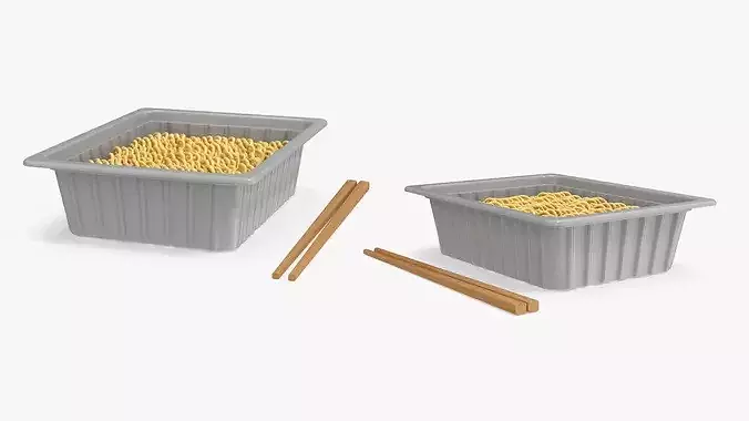 Instant Noodles in White Plastic Bowl with Chopsticks 3D model 3