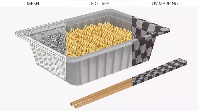 Instant Noodles in White Plastic Bowl with Chopsticks 3D model 7