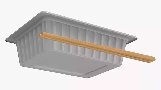 Instant Noodles in White Plastic Bowl with Chopsticks 3D model 4